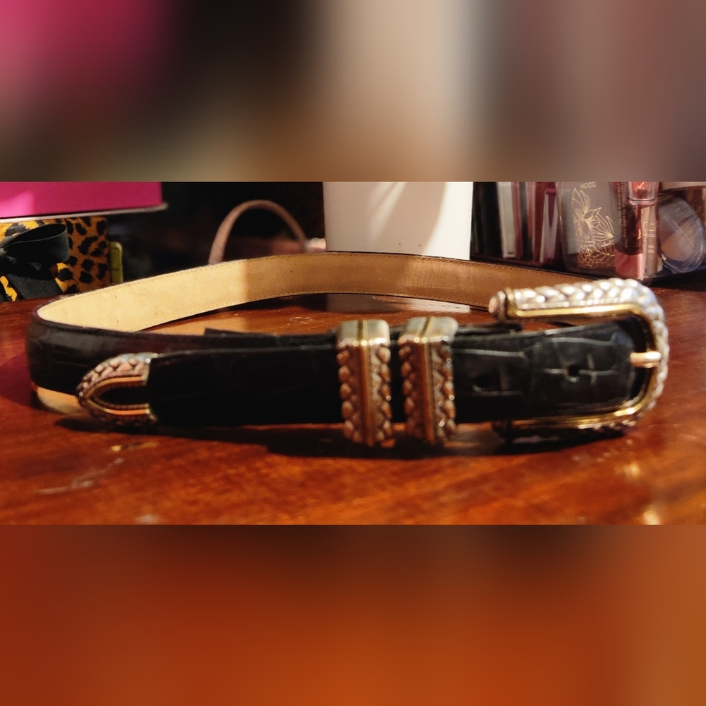 Brighton Black  Belt with Silver & Brass Accents size L